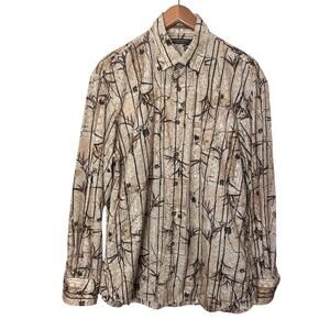 Tommy Bahama Island Soft Long Cotton Silk Asian Inspired Long Sleeve Brown Shirt